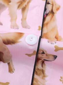 2pcs Women Pajama Set, Dog Print, Ladies Homewear, Spring/Summer Holiday Outfit, Short Sleeve Lapel Top And Shorts Lounge Wear - Pink - View 7