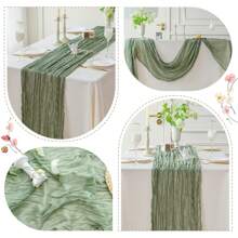 Camino de mesa de gasa navideño de 10 pies, 5 paquetes de 35x120 pulgadas, camino de mesa de gasa para recepción de bodas, fiesta de cumpleaños bohemia, decoración de mesa rústica y romántica para bodas - Multicolor - Ver 9