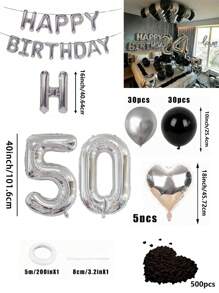 580pcs Black & Silver Balloon Garland Birthday Set, 40" Oversized Foil Number Balloons, Black Rose Petals, Suitable For Men & Women 16th, 18th, 20th, 21st, 25th, 30th, 35th, 45th Birthday Party Decorations