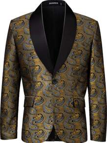 Precision Jacquard Paisley Patterned Suit Jacket - Yellow - View 1