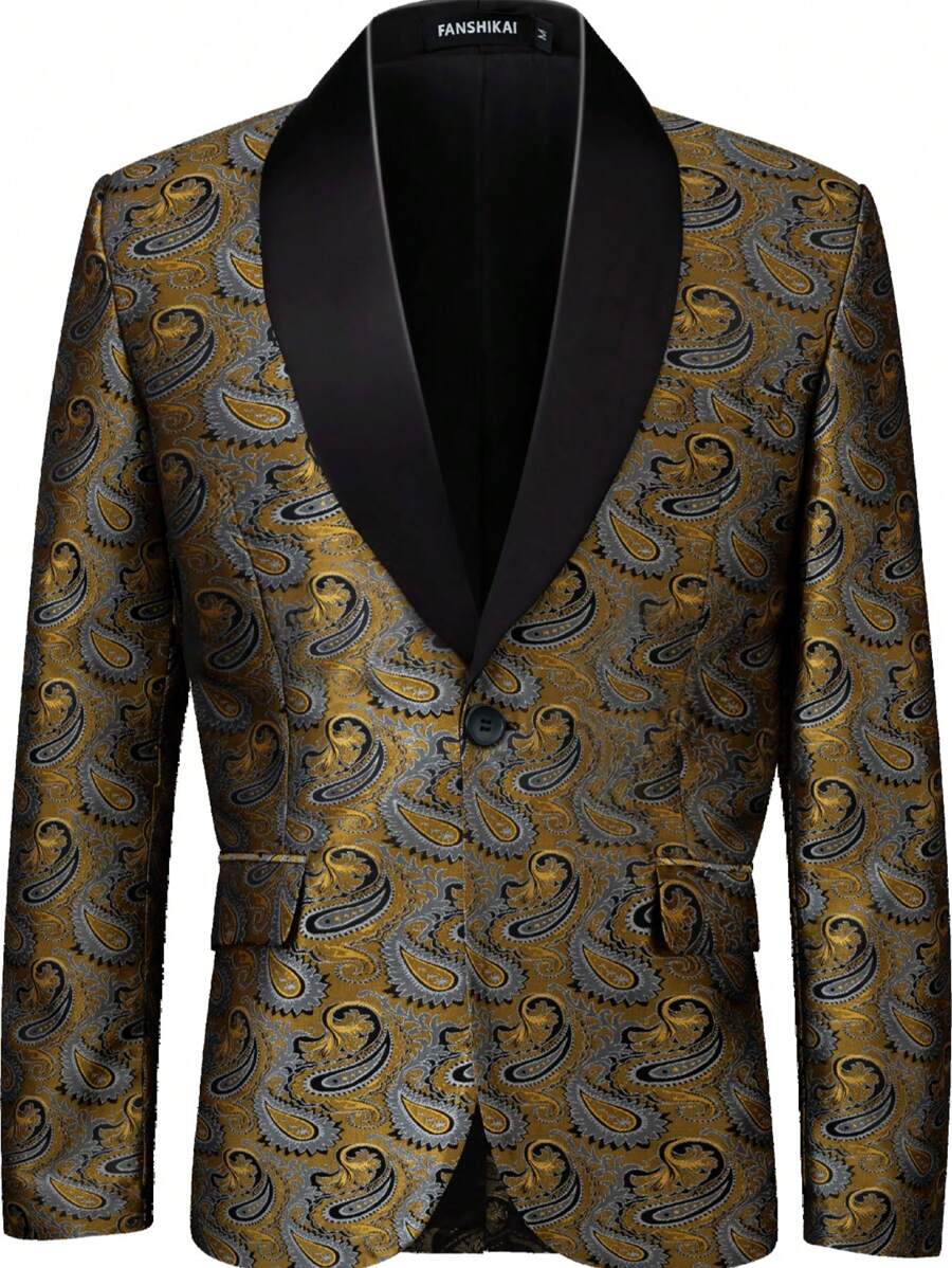 Precision Jacquard Paisley Patterned Suit Jacket - Yellow - View 1