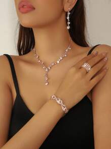 4 Stücke/Set elegantes Kristallschmuckset mit Strass - Ohrringe und Halsketten, Armbänder, Ringe - geeignet für den täglichen Gebrauch von Frauen, Hochzeiten, Partys usw.