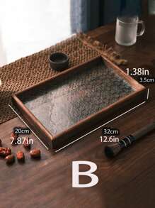 1pc Crabapple Blossom Vintage Embossed Wooden Glass Walnut Color Snack Storage Box, Rectangular Polygonal Cloisonne Tea Tray, Dessert Platter, Household Serving Tray