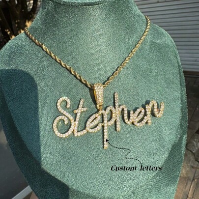 Customized Round Letter & Number Brass Cubic Zirconia Pendant, DIY Personalized Hip Hop Necklace For Couples, Daily Wear Jewelry, Comes With 1 Braided Chain