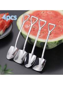 4pcs, Portable Stainless Steel Spoon, Creative Dessert Watermelon Spoon, Fruit Spoon Soup Spoon, Suitable For Outdoor Camping Picnic