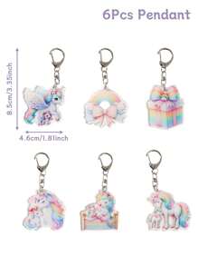 6 pièces Porte-clés acryliques style licorne, pendentifs thème licorne colorés de 4,6 * 8,5 cm pour la décoration des cadeaux d'anniversaire, de révélation du sexe d'un nouveau-né, sacs-cadeaux, sacs tissés, fêtes d'anniversaire