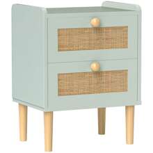 HOMCOM Bedroom Chest Of Drawers, Boho Rattan Dresser With 2 Drawers, Storage Cabinet For Living Room, Hallway, Entryway, Light Blue - Blue - View 1