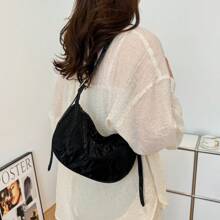 Women's Leather Dumpling Crossbody Bag, PU Leather Solid Color Saddle Bag With Adjustable Shoulder Strap For Daily Commute