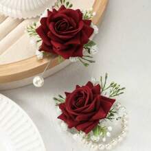 2 pezzi Set elegante di corona di rose e corsage da polso, adatto per eventi scolastici, feste, decorazioni per matrimoni, regali di compleanno estivi, accessori per il rientro a scuola, decorazioni per la stanza