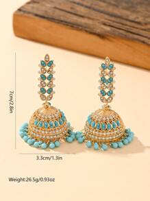 1 par de Pendientes con Cubic Zirconia y Rhinestone de estilo bohemio, adornados con cuentas y flecos, joyería para los oídos adecuada para uso diario de mujeres, bodas, fiestas y regalos de festivales