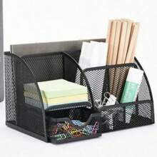 7-Grid Desk Drawer Organizer, Metal Pen Holder, Multi-Functional Desktop Storage Box With Memo Holder, Suitable For Office, Home, And School Desks