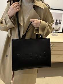 Bolso de mano grande con capacidad de moda con estampado de letras. Bolso de mano de unicolor y simple. Bolso bandolera casual para mujer. Bolso de hombro y bolso para mujer de negocios casuales, perfecto para la oficina, los negocios y el trabajo.