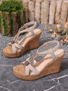 Women Thick Sole Platform Wedge Sandals, Criss-Cross Strap Design, Open Toe, Casual, Fashion, Daily Wear, Beach Vacation Sandals, Summer Essential, Lightweight & Comfortable, Women Leisure Shoes, Holiday Travel Shoes, Festival Celebration Footwear, New Summer Style, Popular , Fashion Sandals, Elements, Wedge Sandals Recommended
