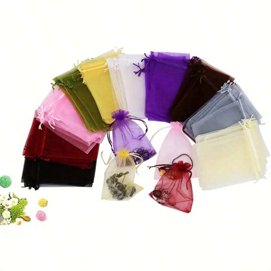 Sacolas de presente de organza transparente variadas com cordão, bolsa para joias para casamento, festa, dia dos namorados, varejo, boutique e supermercado - sem eletricidade