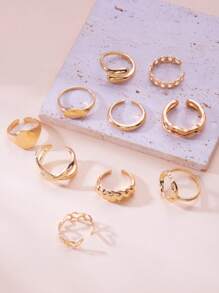 10 pièces/set Ensemble de bagues à articulation géométrique exagérée ouverte et réglable pour femmes