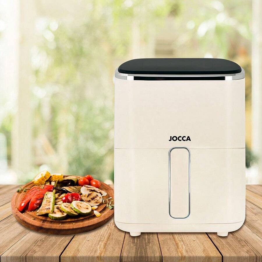 Jocca Air Fryer 5L - Cozinha saudável e sem óleo com display LED, 7 programas automáticos, início retardado e função de desligamento automático - Aço inoxidável, 1400 W, temperatura ajustável de 80 a 200 ° C, exclusivo online
