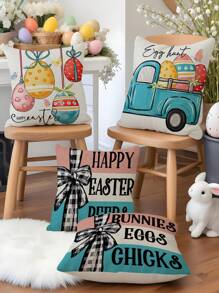 1pc/4pcs Easter Bunny Egg Car Sofa Pillow Case, HD Printed Linen Throw Pillow Cover, Easter Decorations For Car Home Living Room, Bedroom, Sofa, 17.7*17.7 Inch/45x45cm (Without Pillow Insert) Gifts Birthday Graduation
