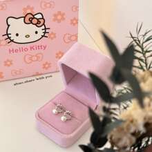 Sanrio 1pc Sanrio Brand Cultured Pearl Necklace Set With Earrings, Rhinestone Kitty Cat Pendant Necklace, Gifts For Girlfriend, Birthday, Best Friends