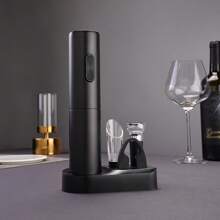 Electric Wine Bottle Opener, Ideal For Parties And Wine Enthusiasts - Kitchen Gadget Gift, Easy Corkscrew & Decanter, Battery-Operated (Batteries Not Included). Available In Set And Single Unit Versions. Set Includes: Bottle Opener, Foil Cutter, Pourer, Pull-Out Vacuum Stopper, Storage Base.