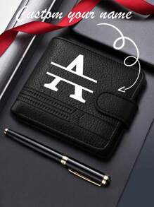 1pc Personalized Short Men's Wallet, Custom Name Printing, Business Casual Multi-Card Slot Credit Card Holder Bifold Wallet, Large Capacity For Dad, Grandpa, Brother, Friend, Family, Suitable For Father's Day, Birthday, Anniversary, Teacher's Day Gift - Black - View 11