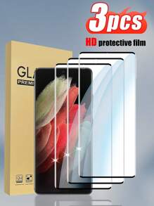 Set de 3 protectores de pantalla de vidrio templado de alta definición, transparentes, de ultra delgado, resistente a arañazos, resistente a huellas, fácil de instalar, superficie brillante, compatible con modelos de pantalla curva compatible con Samsung