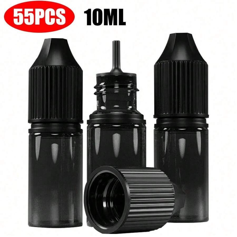 10ml Empty Plastic Bottles Clear PET Essential Oils Liquid Black Cap QUALITY UK - Black Bottle - View 1