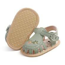 Baby Girl Sandals, PU Leather Non-Slip Embroidery Flower Summer Flats Toddler Shoes For Casual Daily - màu xanh lá - Xem 5