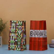 24pcs/Set, 12 Gift Bags + 12 Stickers, Pixel Gift Bags, Suitable For Birthday Party And Holiday Celebration