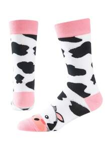 1 par de calcetines de media pantorrilla creativos y divertidos con estampado de vaca para hombre, calcetines por encima de la rodilla para mujer, calcetines de regalo interesantes