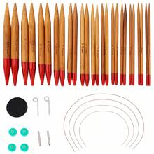Set de 13 agujas circulares de bambú carbonizado desmontables con accesorios en una bolsa, herramienta para tejer suéteres
