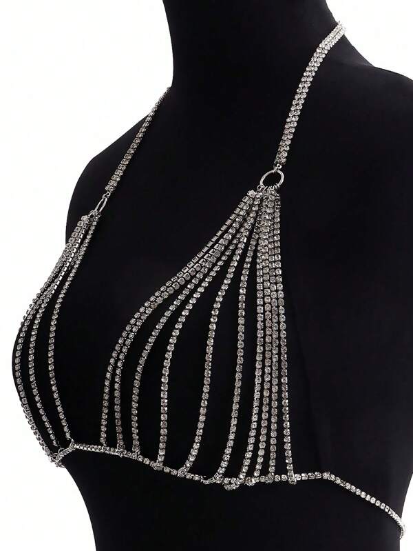 1pc Luxury Sparkling Crystal Hollow Body Chain, Fashionable Beach Jewelry Accessory For Women