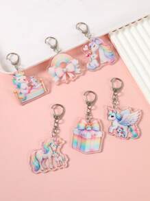 6 pièces Porte-clés acryliques style licorne, pendentifs thème licorne colorés de 4,6 * 8,5 cm pour la décoration des cadeaux d'anniversaire, de révélation du sexe d'un nouveau-né, sacs-cadeaux, sacs tissés, fêtes d'anniversaire