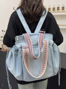 1pc Multifunctional Mom Bag, Large Capacity Tote Bag & Backpack, Unisex Style, Essential For Daily Use, Shopping And Travel, Note: Shoulder Strap Color Random - Blue - View 10