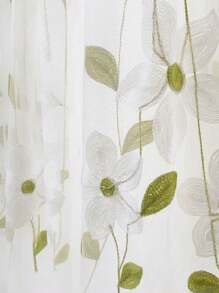 1pc White Magnolia Embroidered Sheer Voile Curtain Panel, Refreshing Design