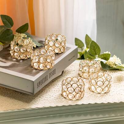 1PC Wedding Valentine's Day Decoration Crystal Tea Lamp Candlestick Family Table Center Decoration, Home Decoration, Gift Box (Except Candles), Gold, Silver Gifts Birthday Graduation