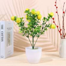 1 pieza Rama artificial de limón con hojas verdes, árbol de limón artificial Bonsai, decoración con verdor para el hogar o centro de mesa, granja, jardín