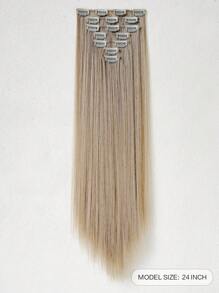 Extensiones de cabello de clip, 7 piezas de 22 pulgadas con 16 clips, extensiones de cabello recto largo rubio sintético para mujeres, pelucas de cabello