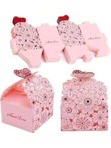 10 stuks vlinder- en bloemenontwerp holle geschenkdoos, roze en paarse kleine kraftpapier geschenkverpakkingsdozen voor bruiloften, vrijgezellenfeesten, jubileumvieringen, verjaardagen, feestdagen, feestgunsten en decoraties