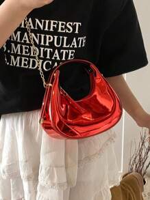 Sac à main miniature boîte de lune brillante, sac à bandoulière/sac banane à la mode holographique en forme de croissant de lune rouge, étui à rouge à lèvres, pochette pour écouteurs, porte-monnaie, pour le bureau et les déplacements au printemps/été