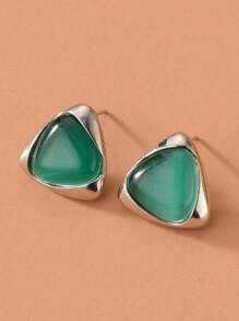 Geometric Cat Eye Necklace & Earrings Set, Minimalist & Practical Multi-Use Jewelry