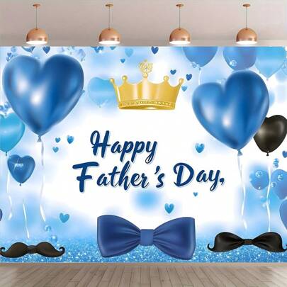 1pc Happy Father's Day Banner, Blue Heart Balloon For Holiday Occasions, Yard, Studio, Home And Garden Celebrations, Garage Banner, Photography Studio Background, Outdoor Celebration Decorations, Party Background For Dad Celebration