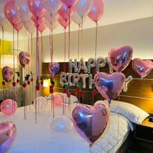 35 szt./8 szt. Różowy perłowo-biały zestaw balonów tematycznych, srebrny baner z napisem "Wszystkiego najlepszego z okazji urodzin", 10-calowe balony foliowe z poliestru, różowe balony z wstążkami balonowymi, idealne na przyjęcie urodzinowe dla kobiet, dekoracje z motywem księżniczek