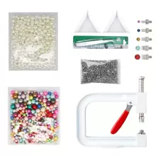 Máquina De Instalación Manufacturado De Perla Faux, Máquina De Fijación De Remaches Con 1000 Unidades En 5 Tamaños De Perlas De Imitación Redondas Y Remaches De Perlas De Imitación Para Sombreros / Zapatos / Ropa / Bolsos - Beis - Ver 8