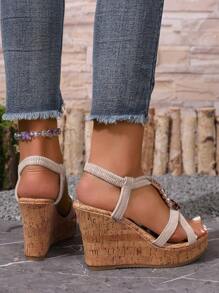 Women Thick Sole Platform Wedge Sandals, Criss-Cross Strap Design, Open Toe, Casual, Fashion, Daily Wear, Beach Vacation Sandals, Summer Essential, Lightweight & Comfortable, Women Leisure Shoes, Holiday Travel Shoes, Festival Celebration Footwear, New Summer Style, Popular , Fashion Sandals, Elements, Wedge Sandals Recommended
