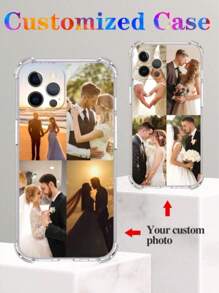 1pc Custom Shock-Resistant Transparent Phone Case With 4pcs Wedding Photo Collage Design Compatible With Samsung S23 Ultra/A14 Or Compatible With IPhone 12/13 Wedding