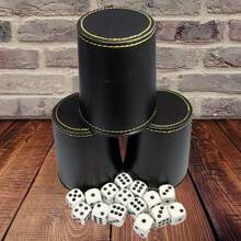 1pc Imitation Synthetic Leather Dice Cup Set, With Felt Lining And 5 Bullseye Dice For Silent Dice Rolling Game, Suitable For Guessing Number Game