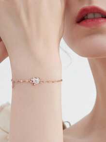 1 pieza Brazalete de plata de ley 925 con forma de corazón, color oro rosa/madreperla blanca