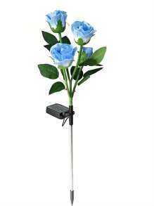 2pcs 4-Head Rose Waterproof Decorative LED Solar Wooden Post Lights, 7-Color Changing Landscape Lights, A Bunch Of 4-Head Waterproof Rose Lights, Garden And Garden Wedding Party Decorative Lights, Outdoor Garden Lighting For Pathway, Yard, Patio