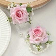 2 pezzi Set elegante di corona di rose e corsage da polso, adatto per eventi scolastici, feste, decorazioni per matrimoni, regali di compleanno estivi, accessori per il rientro a scuola, decorazioni per la stanza