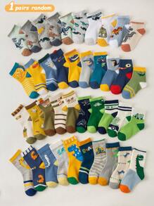 1/5/10 双可爱卡通恐龙图案柔软舒适儿童袜子，百搭亲肤柔软短袜，适合日常生活、礼物、旅行 - 颜色和款式随机 - 彩色 - 查看 10